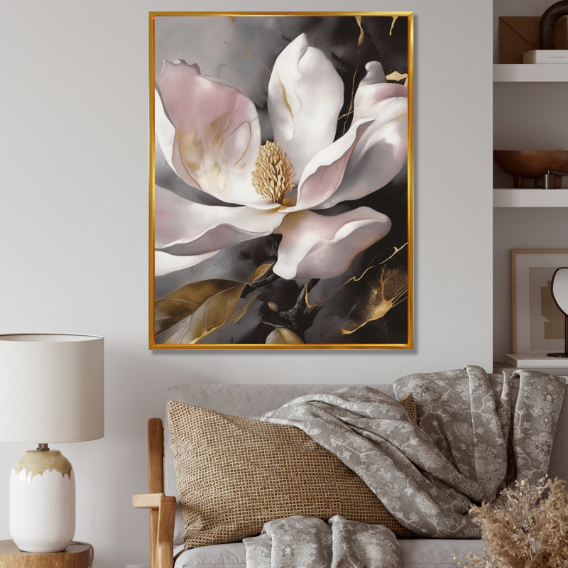 Rose magnifique Magnolias II - impression, H 40 po x l 30 po x P 1,5 po, Cadre flottant doré