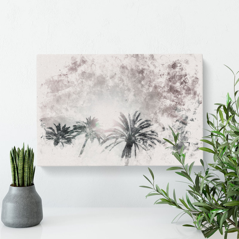 Palm Trees in the Evening Watercolour - Wrapped Canvas, 35cm H x 50cm W x 3cm D