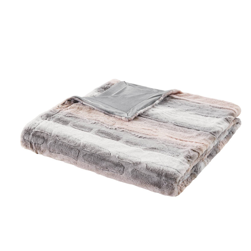 Zuri Faux Fur Ultra-Soft Luxury Blanket, Twin, Blush/Gray