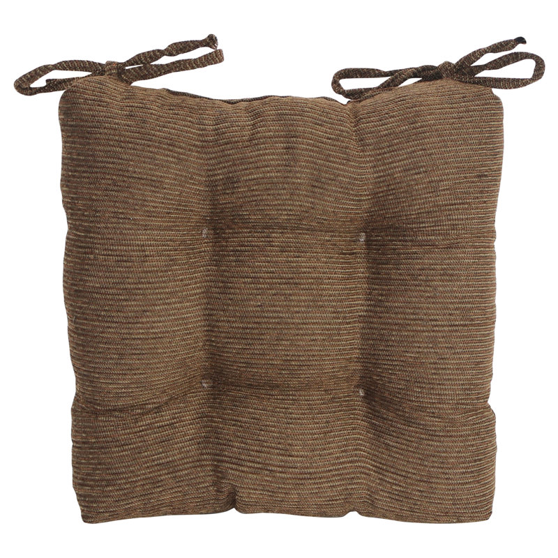 16-Inch Square Jacquard Chenille Tufted Chair Cushions, Brown Dots