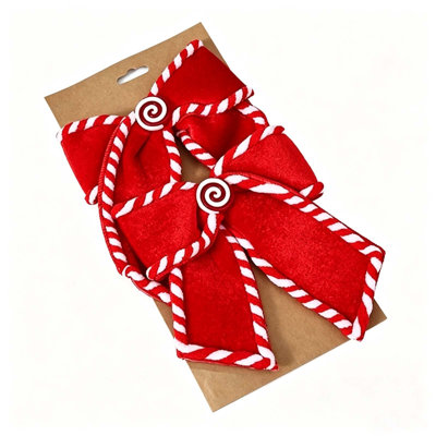 2 Pack Christmas Velvet Bows Red White Candy Cane Stripe Decorative Bow With Swirl Center Holiday Wreath Bow For Christmas Wreath Tree Front Door Home Xmas, Christmas Decorations