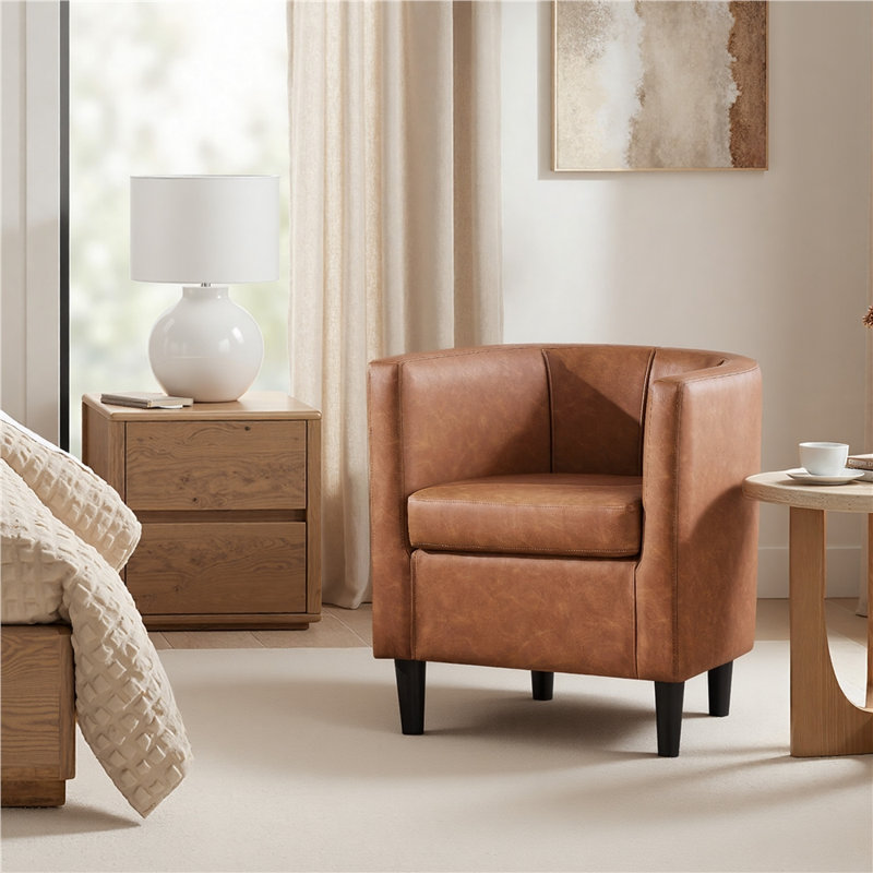 Fauteuil demi-tonneau Birkan, Similicuir brun