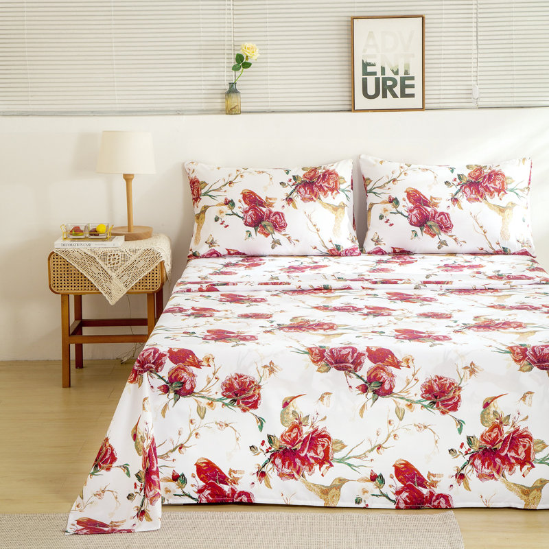 Microfiber Standard Floral Sheet Set, Cal.King Sheet Set+Fitted Sheet + 2 Pillowcases