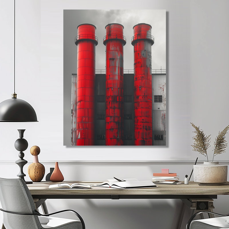 Monochromes industriels icône Power Plant I - centrales électriques, impression d'art mural, H 24 po x l 32 po, Toile tendue