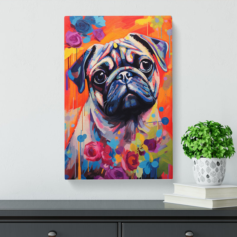 Pug Colour Field No.2 - Wrapped Canvas, 60cm H x 40cm W x 3cm D
