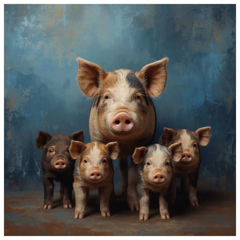 Tapisserie murale cochon «Family Portrait», 50in H x60in W with 4 Grommets