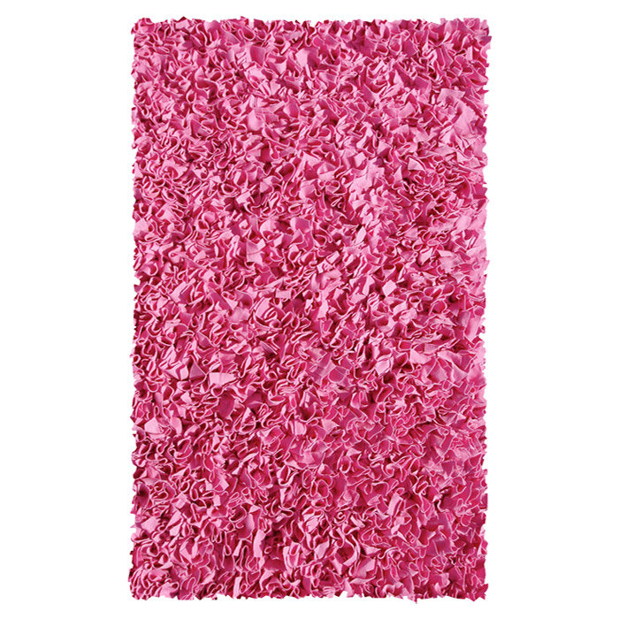 Tapis décoratif en coton à poils longs fabriqué à la main rose, Rectangle 2 pi 8 po x 4 pi 8 po