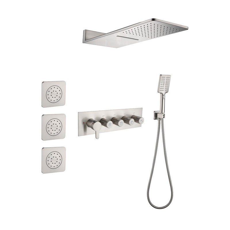 Dual Function Complete Shower System with Rough in-Valve, Brushed Nickel