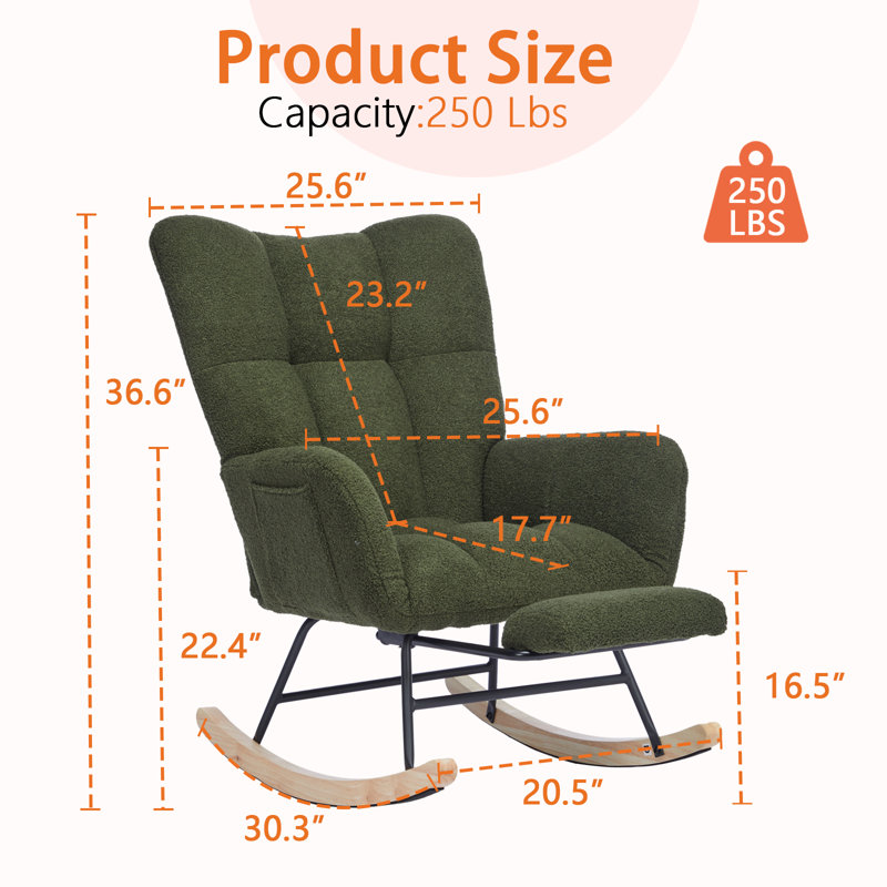 Modern Nursery Rocking Chair, Upholstered Glider Chair with High Backrest, Rocker Accent Armchair with Solid Wood Legs for Nursery Bedroom Living Room