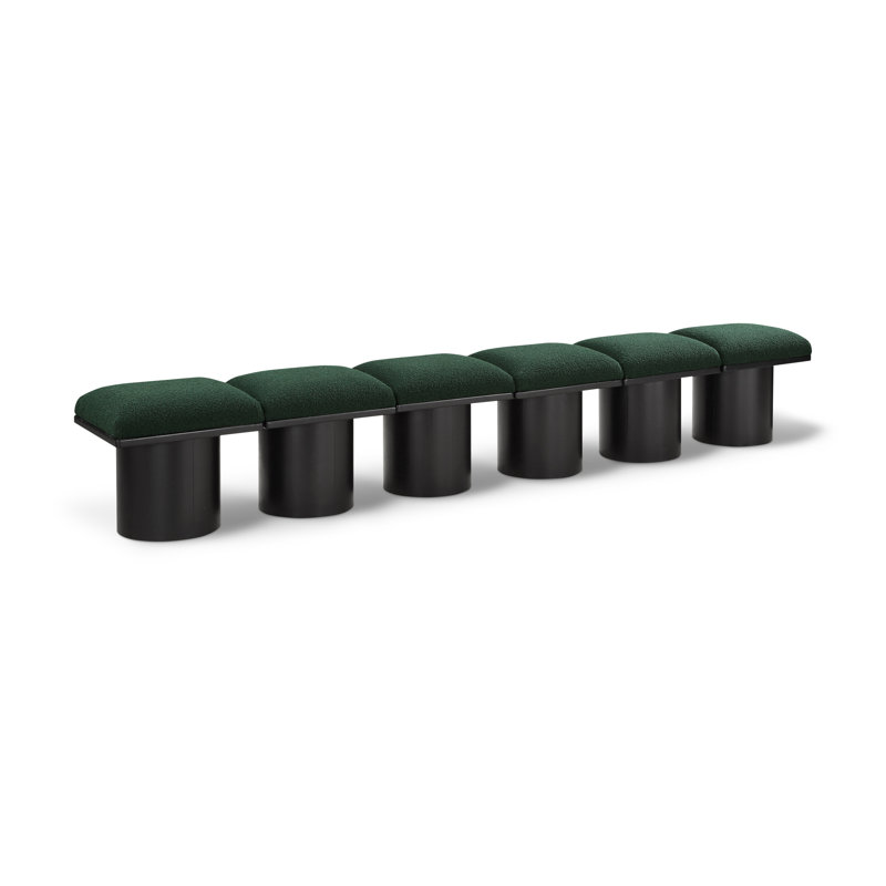 Banc rembourré Horatia, Tissu bouclé vert, H 17,5 po x l 108 po x P 15,5 po, Noir, noir, noir, noir