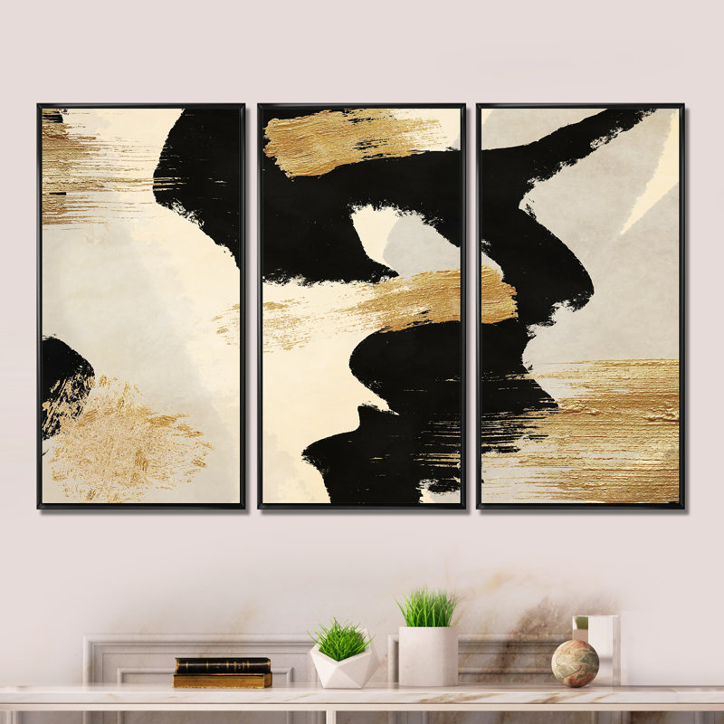 Glam Collage II - 3 Piece Floater Frame Print on Canvas, 32" H x 48" W x 1" D, Black Framed