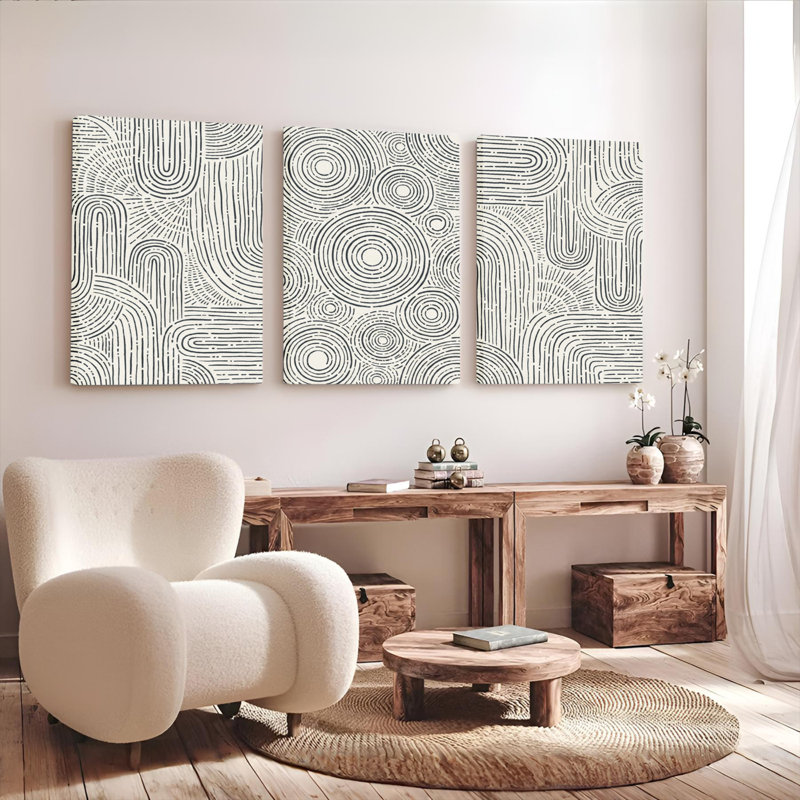 Ensemble de 3 tableaux sur toile à motifs géométriques abstraits, parfaits pour la décoration du salon et de la chambre.