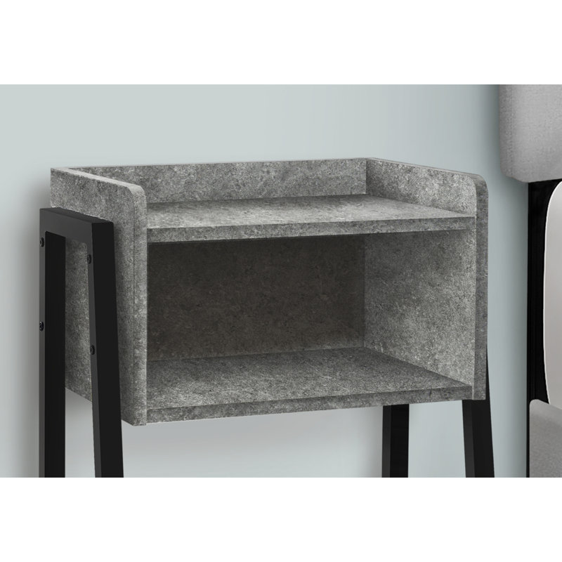 Table de chevet de chambre à coucher avec surface en stratifié gris et structure en métal noir avec pieds de 11,72 po de largeur pour une utilisation polyvalente