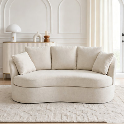 Canapé incurvé moderne avec assise profonde, revêtement en chenille douce, 5 coussins amovibles et structure robuste