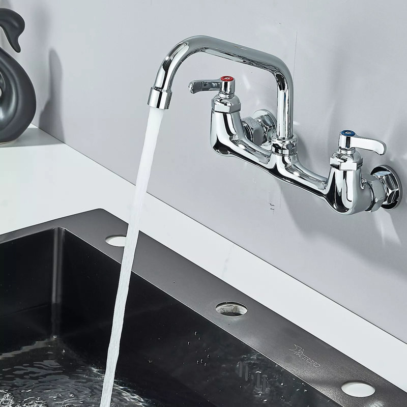Double-Handle 2-Hole Wall-Mount Bridge Kitchen Faucet