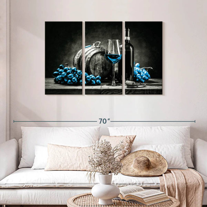 «Wine And Grapes Blue Pop», reproduction sur toile, H 28 po x l 45 po x P 1,25 po