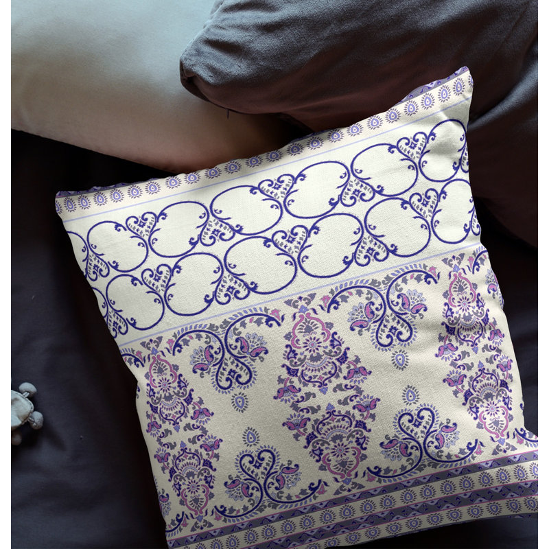 Coussin décoratif 26 po x 26 po Broadcloth, Blanc / floral mauve
