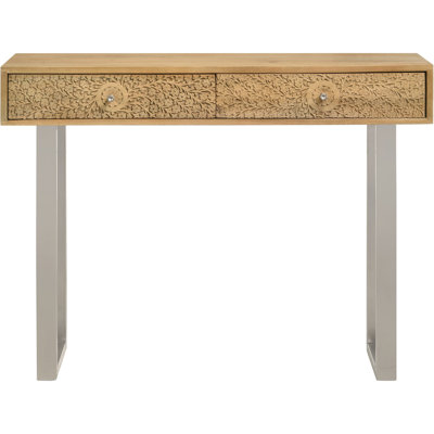 Harmony 2 - Drawer Console, Natural Wood Tones Blended With Silver, Sled Style Base For Enhanced Stability, Classic Knob Handles, 42 Inches Long Console Table And Silver Design, Sleek Base, Spacious