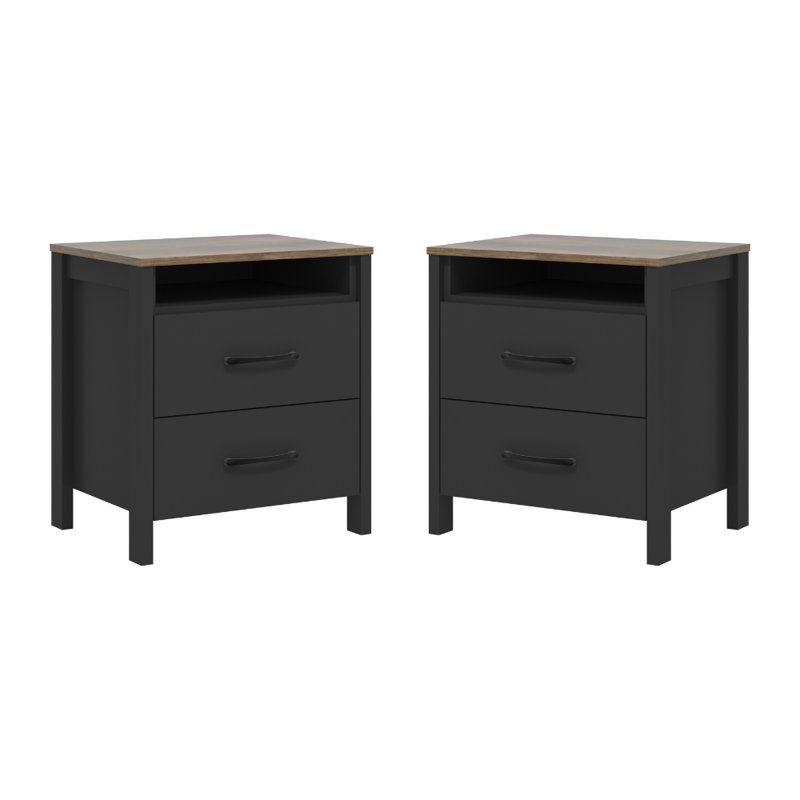 Chabot Modern 2-Drawer Nightstand Set Of 2, Black/Brown