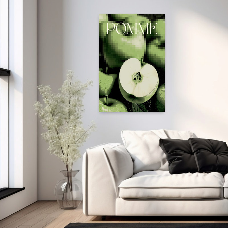 Pixel, pomme, nature morte, fruit biologique moderne, art mural, H 36 po x l 24 po