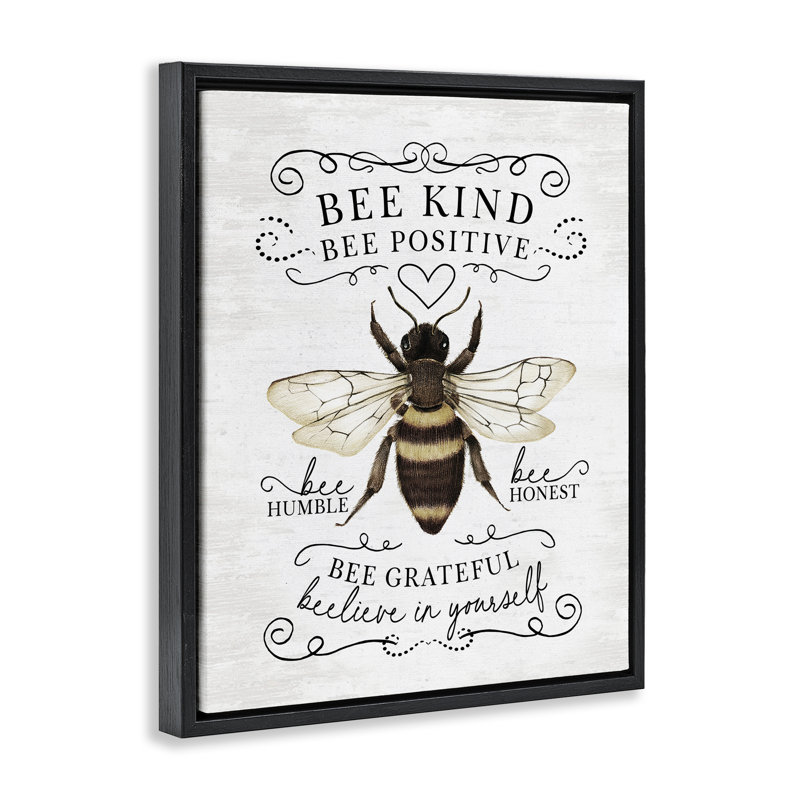 Cadre flottant Bee Kind & positive, Cadre flottant noir de jais, H 21 po x l 17 po