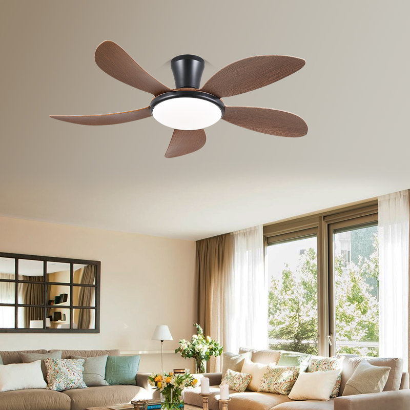 48 Inch 5-blade Modern Low Profile Ceiling Fans With Lights And Remote/app, Brown