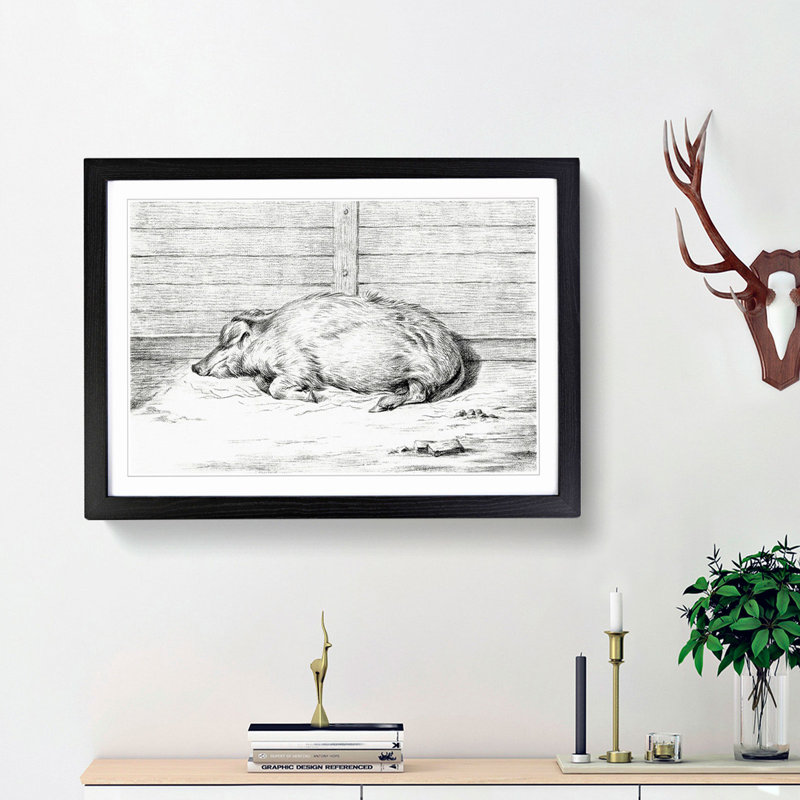 A Sleeping Pig by Jean Bernard - Framed Print, Black Framed, 33cm H x 45cm W x 2cm D