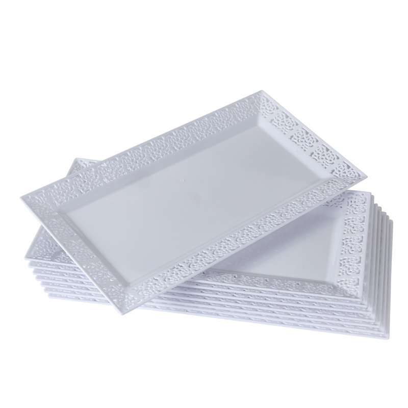 Assiette de service jetable en plastique Lace, Blanc