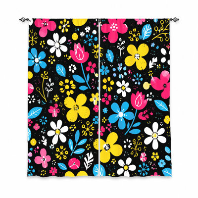 2Pcs rideaux à imprimé floral éclatant, tissu filtrant la lumière, motif de fleurs ludiques et colorées, protection de la vie privée pare-soleil, conception à passe-tringle, convient au salon, à la chambre à coucher, au balcon et à la cuisine