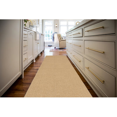Rhodes Medium Beige Machine Woven Wool Berber with Hand Serged Edging Area Rug