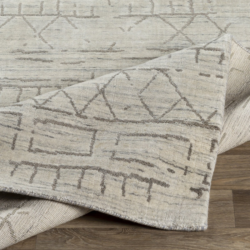 Geometric Hand-Knotted Wool Taupe/Gray/Ivory Area Rug, Rectangle 6' x 9'