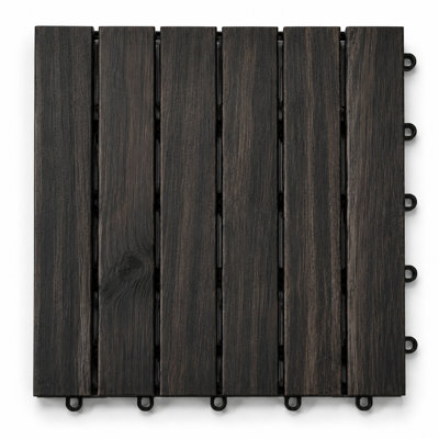 Patio Flooring Indoor/Outdoor 12 in. Black Acacia Wood Interlocking Deck Tiles, 10-Pack