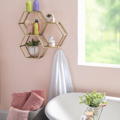 Jeffrey 3 Piece Hexagon Metal and Solid Wood Accent Shelf