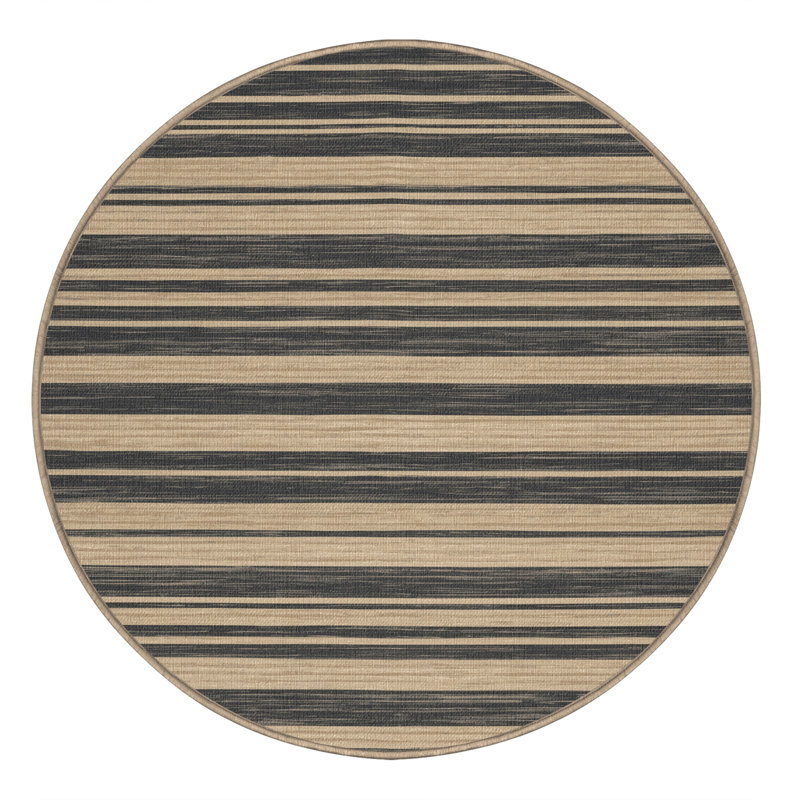 Machine Washable Horizontal Stripes Brown Area Rug, Round 6'