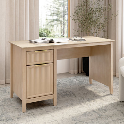 Bureau 54 po avec rangement, design cannelé, bois moderne, bouleau naturel