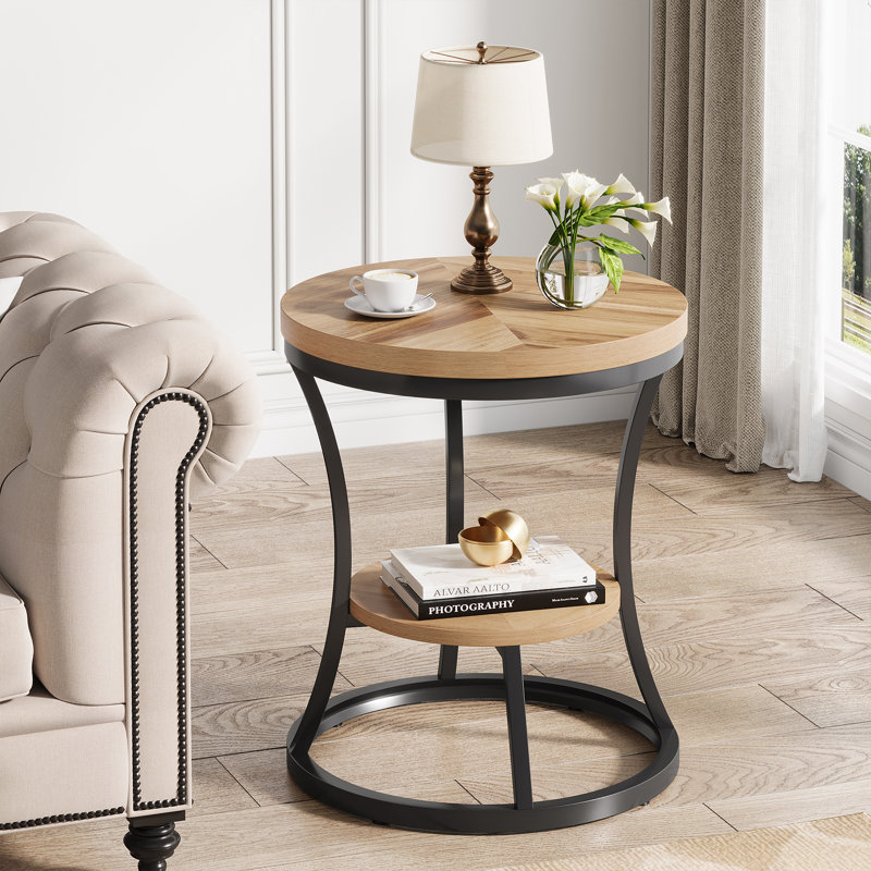 Table de bout Judyne, table d'appoint ronde, Marron clair, Noir