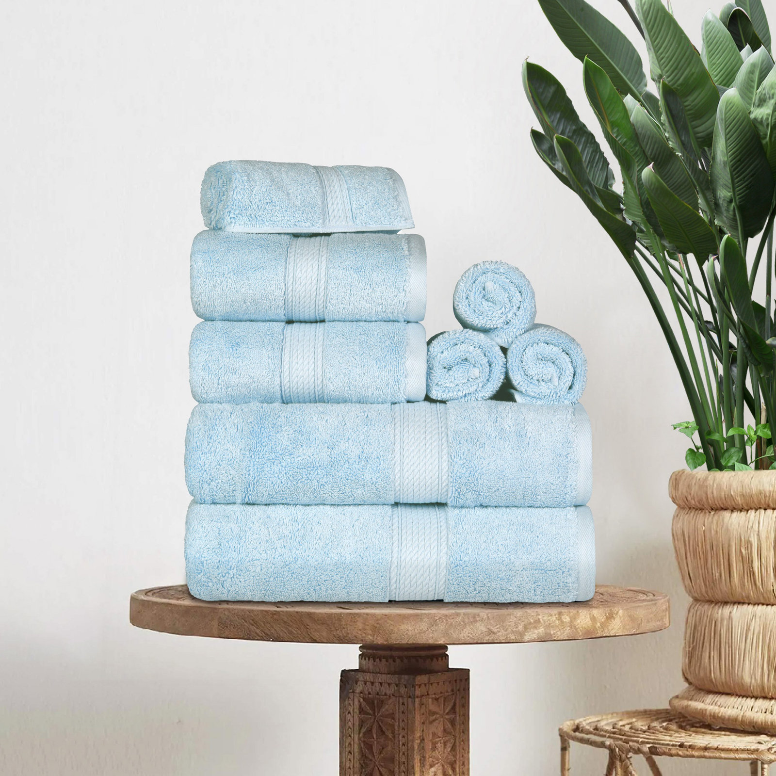 Renata 8-Piece Egyptian Cotton Towel Set, Light Blue