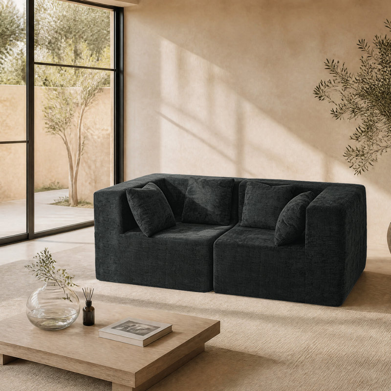 Causeuse en chenille désossée moderne 75 po Horgan, canapé modulaire rectangulaire en mousse à compression, canapé à assise profonde sans assemblage
