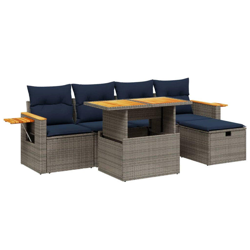  Ensemble de canapé de patio 6 pièces avec coussins en rotin de polyester, Gris, Bleu