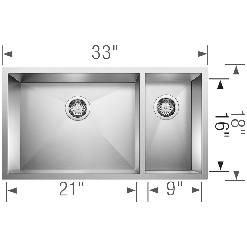 Precision 33" L x 18" W Double Bowl Stainless Steel Undermount Kitchen Sink