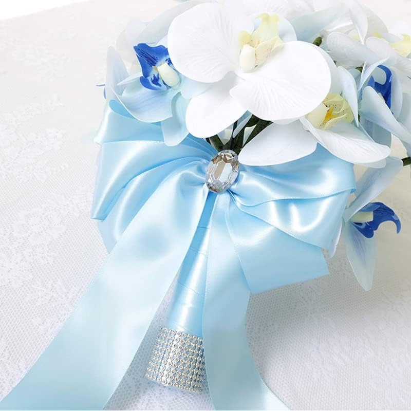 Bouquet de mariée orchidée phalaenopsis en cascade avec boutonnière et corsage, Marine