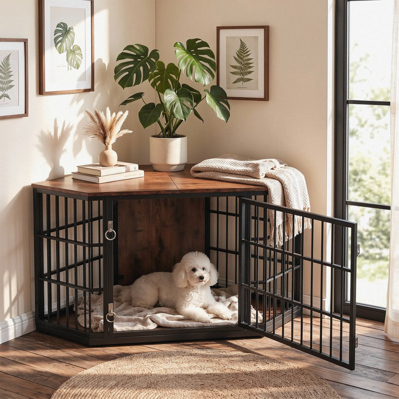 Caisse de coin pour chien et table de bout Fratesi, H 28 po x l 52 po x P 26,7 po, Noyer / noir