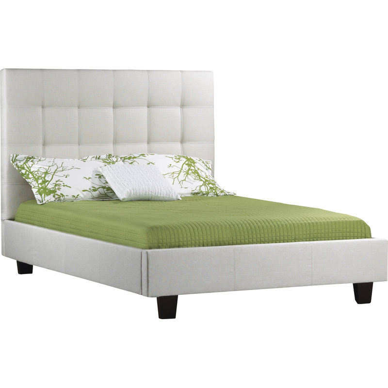Lit plateforme tapissier Haskins, Lin - Blanc cassé, Très grand, No Storage Included