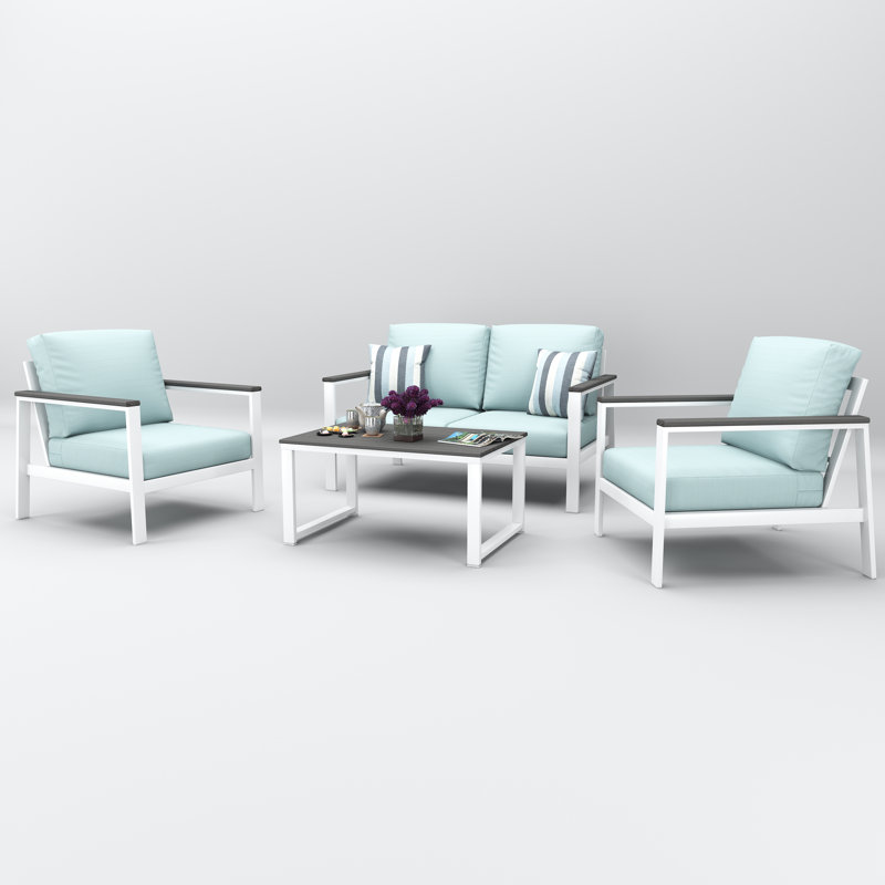 Ensemble de conversation Townsend pour 4 personnes avec coussins Sunbrella, Bliss Dew, Gris