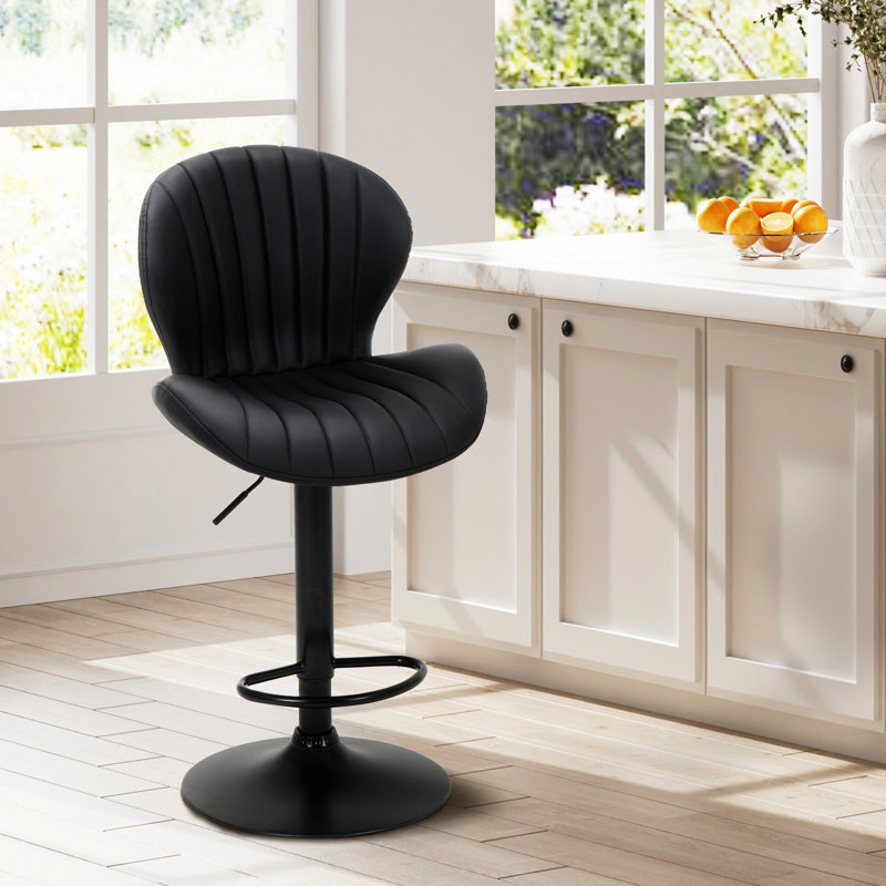 Upholstered Swivel Adjustable Height Bar Stool,PU Leather Counter Stool, 3