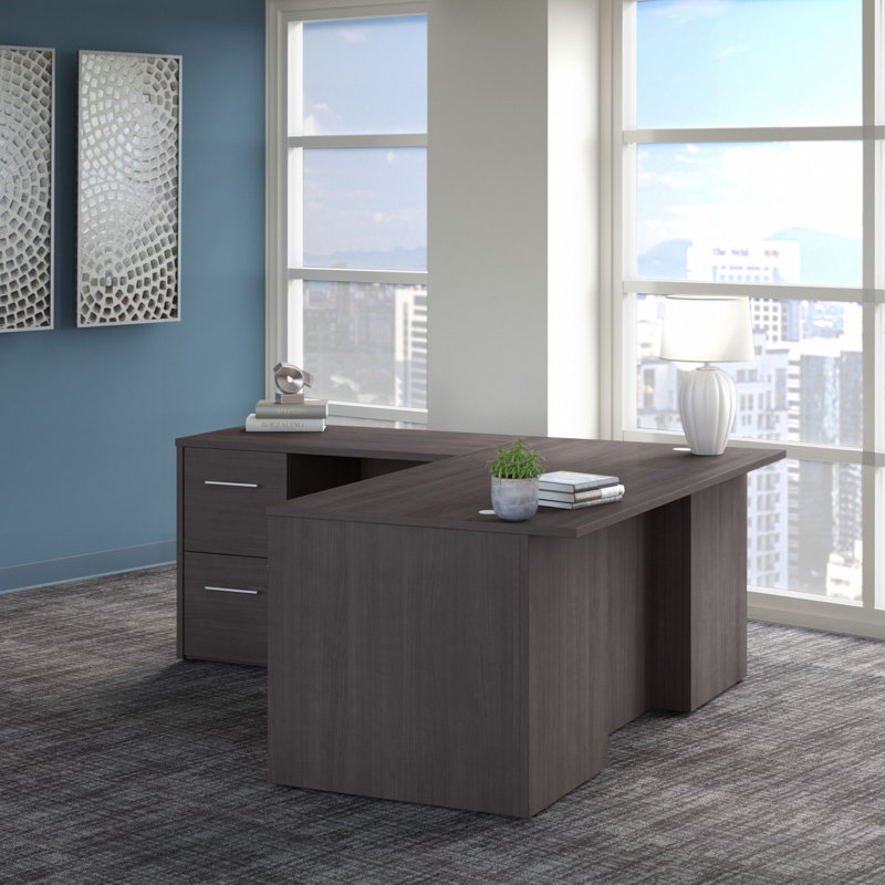 Bureau double caisson en L 72 po avec tiroirs Office 500, Gris tempête