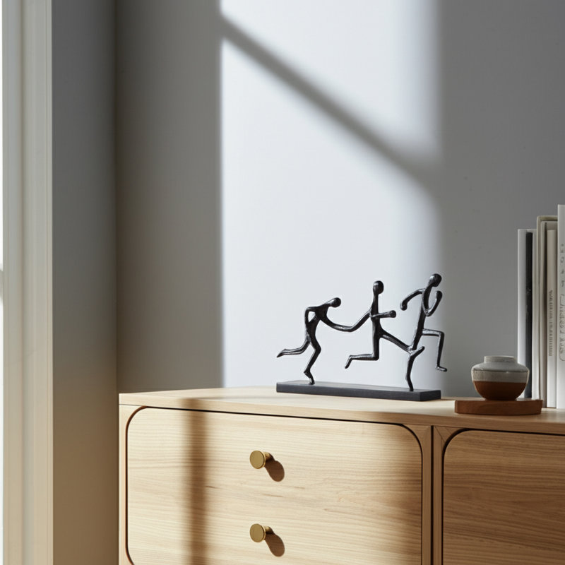 Ikbale Sculpture Métal Bois Abstrait Humain en mouvement 13 "Noir Décoration décorative moderne pour le bureau à domicile Chambre Salon Décoration