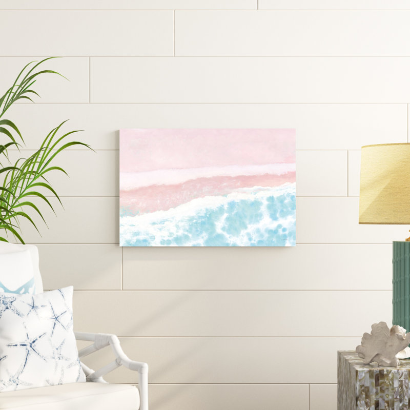 «Sky Seaview I No Umbrellas Pink» par James Wiens - peinture sur toile tendue, H 20 po x l 30 po x P 1,25 po