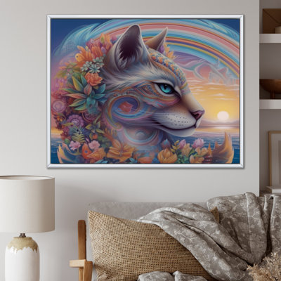 " Magical Rainbow Cat With Flowers "