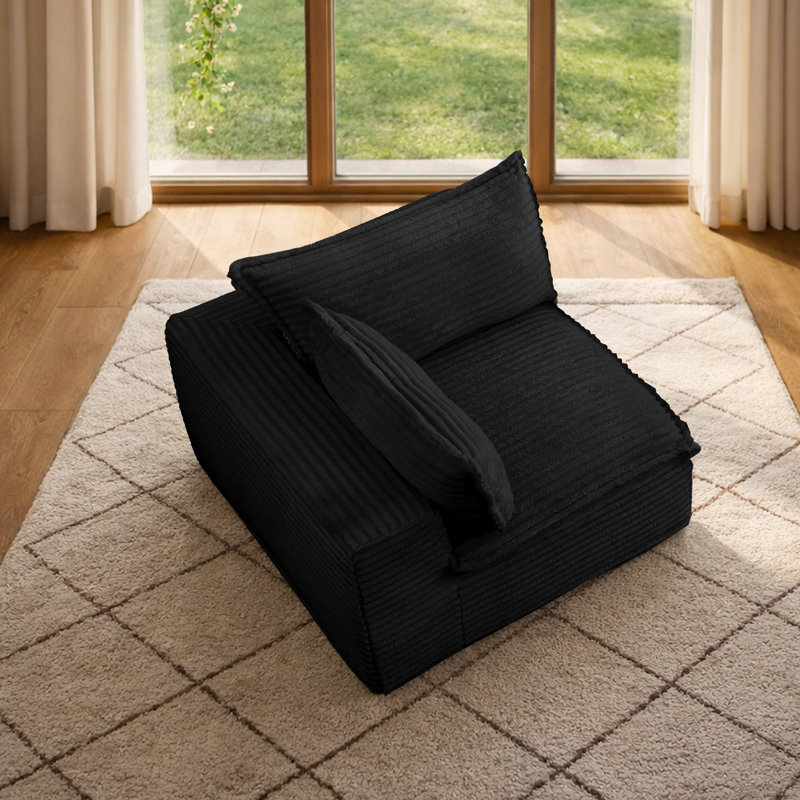 Fauteuil droit moderne rembourré avec dossier rembourré, Noir